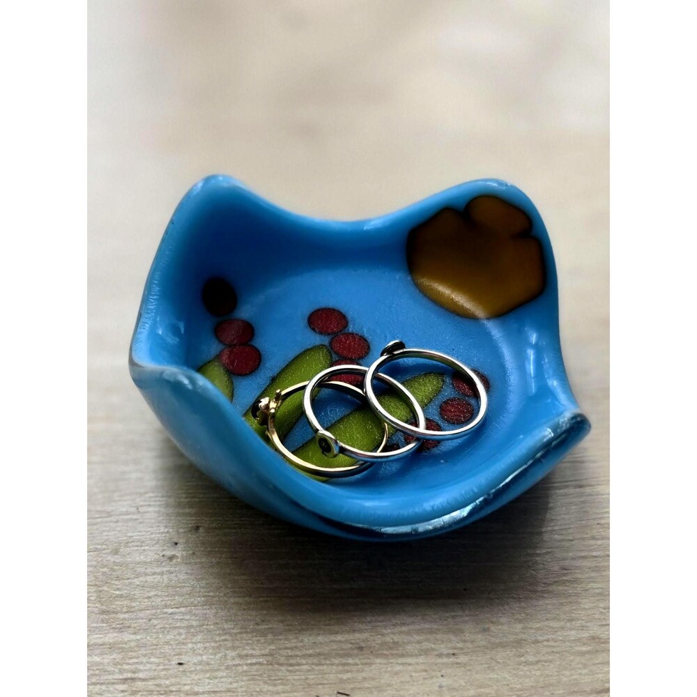 Hand Blown Glass Ring Dish: Floral Jewelry Tray